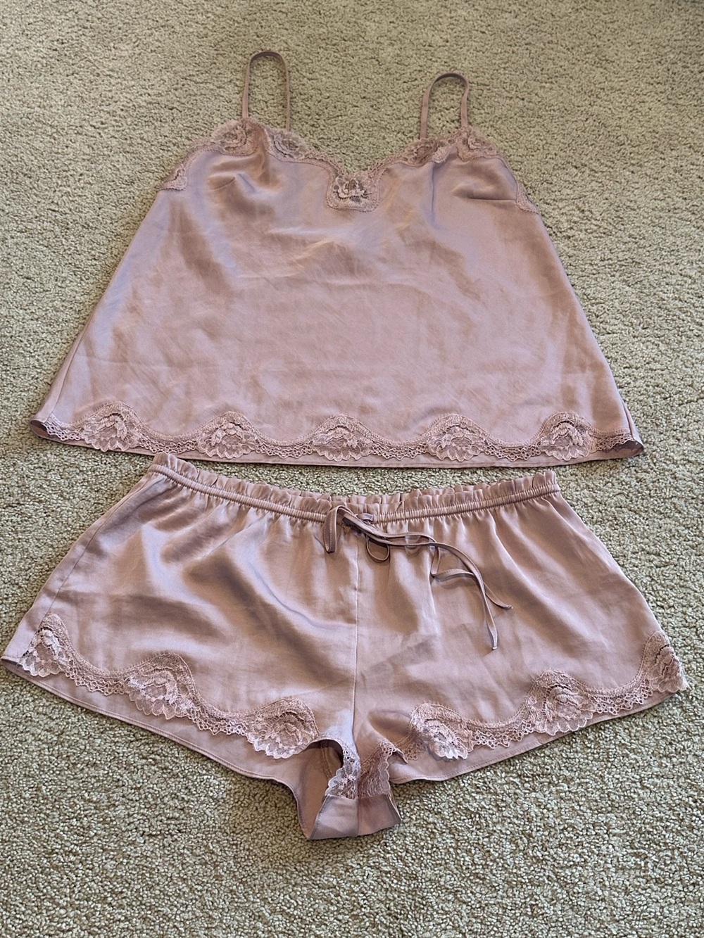 Victoria's Secret Blush Lace-Trim Cami & Short Pajama Set